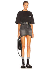 Balenciaga Washed Black Denim Mini Hourglass Skirt, Size 2 US 34 EU NWT 795