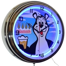 16" Hamm's Beer Bear Sign Neon Clock Garage Man Cave Bar Pub Decor (Blue)