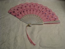 NEW Lovely Pink Sparkily Hand Fan 9" Long