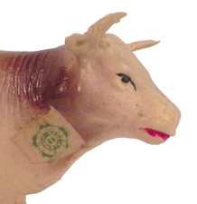 Cow Celluloid Toy Christmas Putz Decoration Train Display 21 Tan Brown Vintage