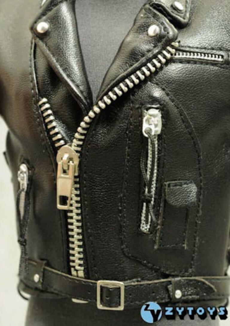 1/6 Terminator T-800 Arnold Black Leather Motorcycle Suit Set for