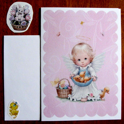 Morehead EASTER Greeting Card, Env. & Seal - Angel Babe w Apron Full of Chicks