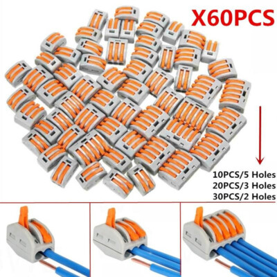 60X Reusable For Wago 222 Electrical Connectors Wire Blocks Clamp Terminal Cable