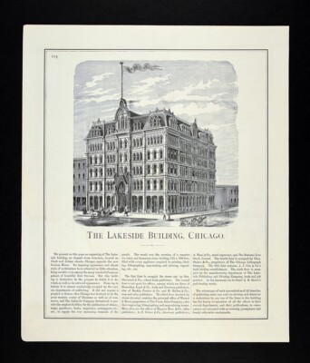 1876 Illinois Lakeside Building Chicago Victorian Architecture Antique Print IL