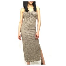 MORGAN & CO. Champagne Gold Sequin & Lace Strapless Maxi Dress - Womens Size 2