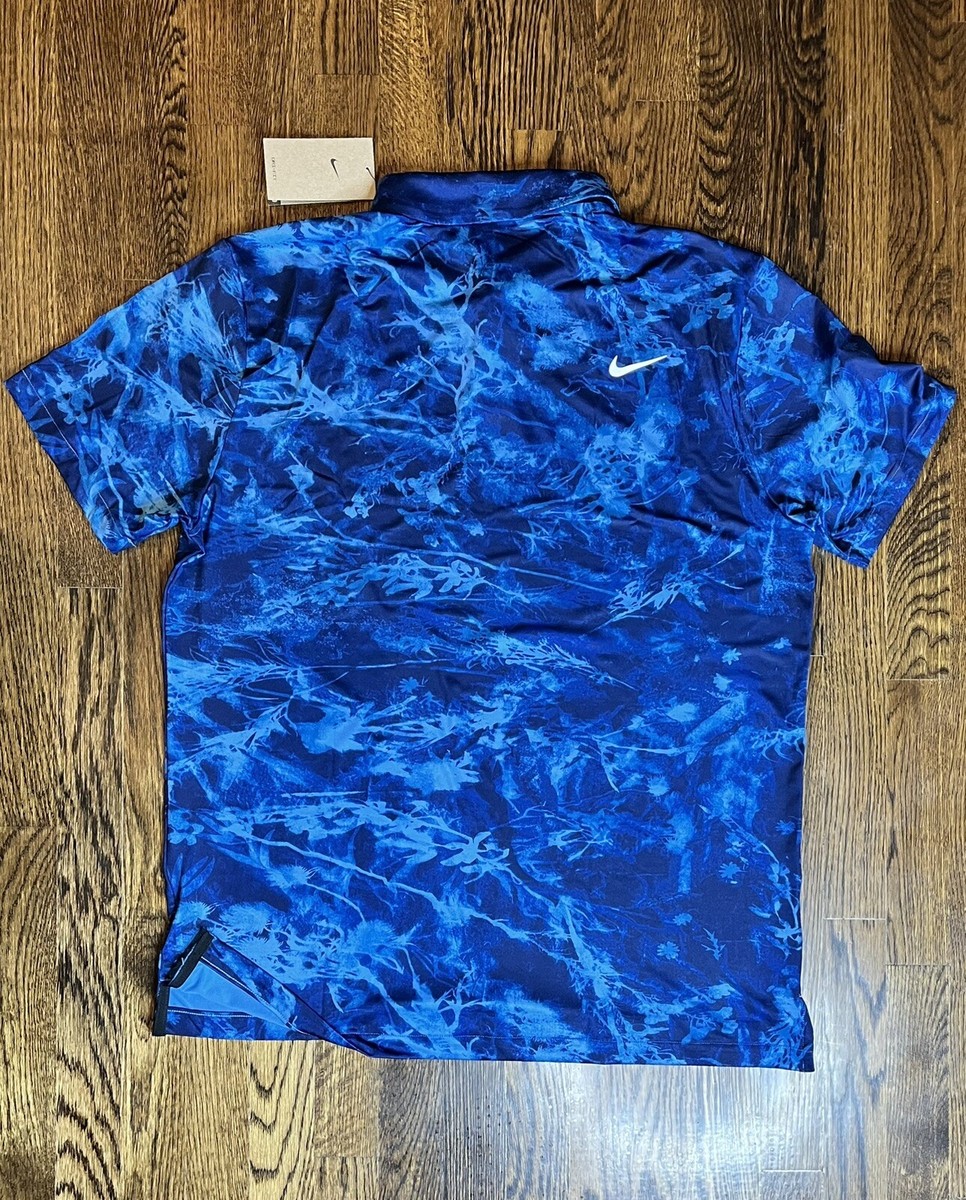 $80 NEW Mens Nike Dri-Fit TOUR Golf Polo Floral Blue Tie Dye DX6090-469  Large