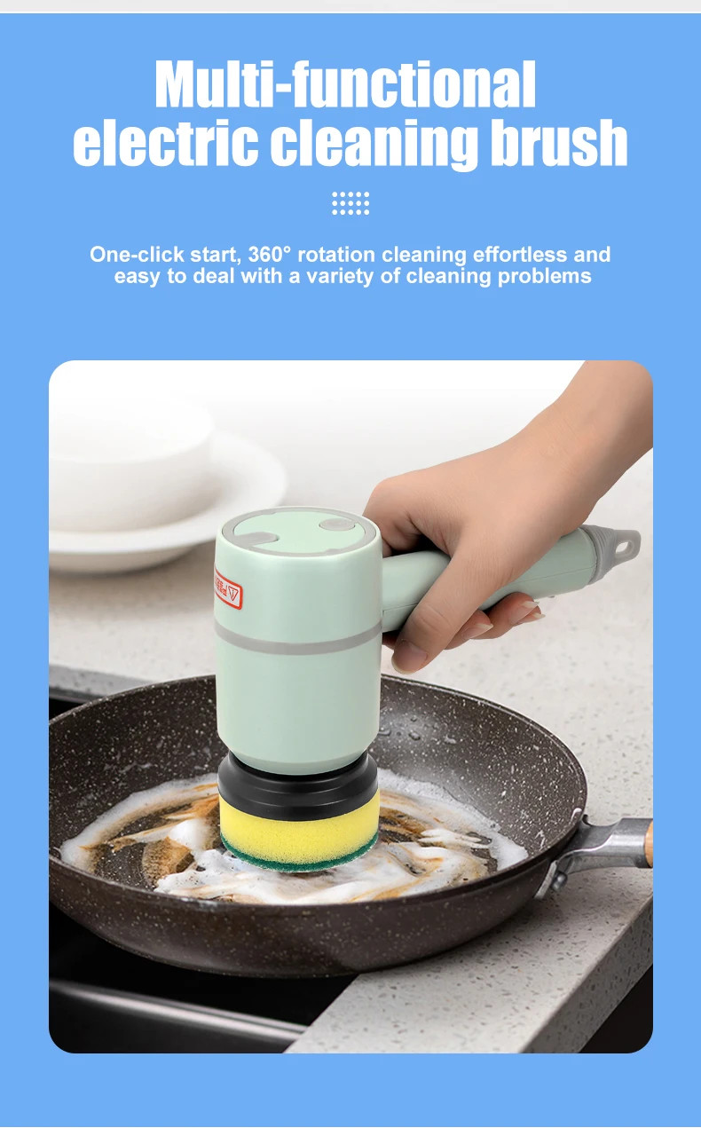 Brosse à vaisselle électrique sans fil avec 4 têtes interchangeables pour récurer sans effort