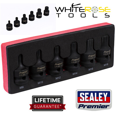 Sealey Spline Socket Bit Set 6pc 1/2''Sq Drive Premier Impact Corrosion Resistant