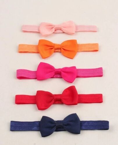 5pcs Set Baby Girl Bow Decor Hair Band Headband Multicoloured Pink Red Blue Gift - Picture 3 of 5