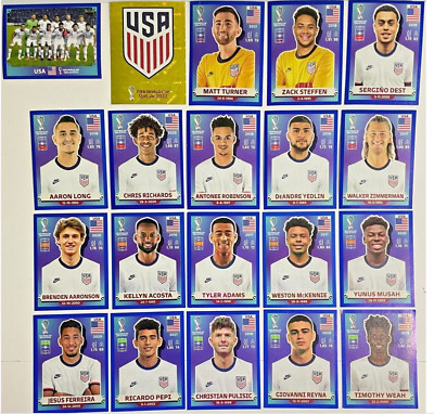 2022 Fifa World Cup Panini Stickers TEAM USA White Blue Parallel & Gold Foil