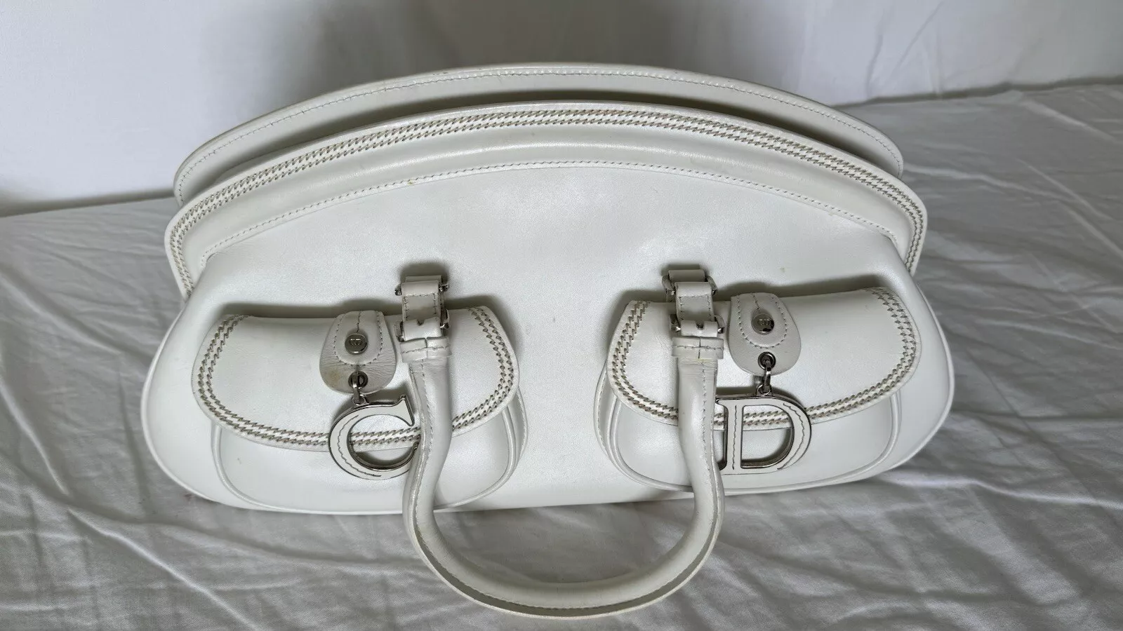 Sac à main en cuir Christian Dior Detective sac à main cuir blanc