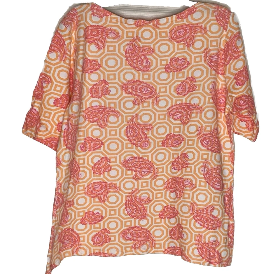 Charter Club Size OX Coral Paisley Shirt Super Soft Pima Cotton 1/2 Sleeves - Image 2 of 4