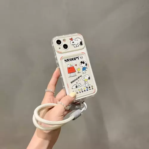 Cartoon Phone case Peanut Snoopy+card pocket+lanyard for iPhone 16 12 11 Pro Max - Picture 5 of 15