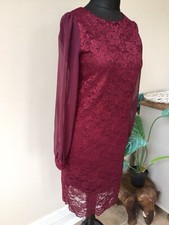 BILLIE & BLOSSOM DP GLITTERY DEEP RED LACEY OVERLAY OCCASION DRESS SIZE 10 EXCON