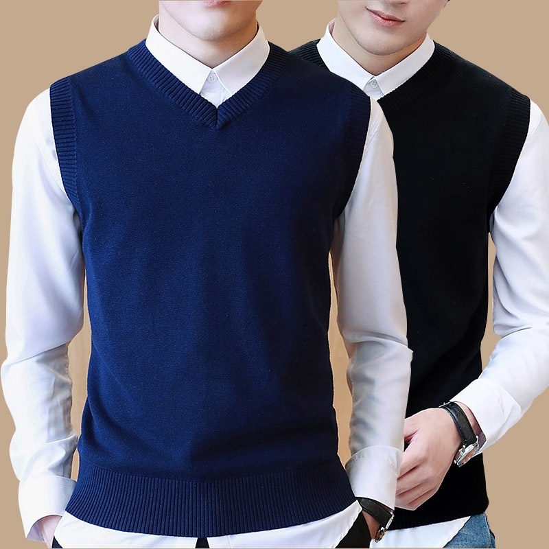 Men Sleeveless V Neck Sweater Vest 