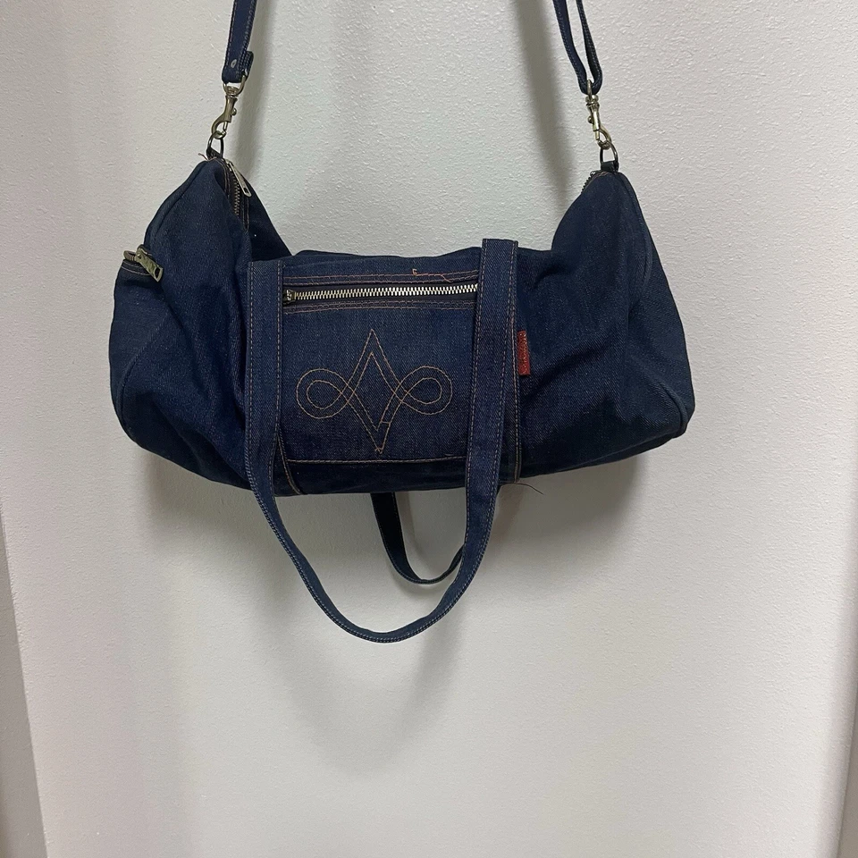 Vintage Denim Duffle Bag Retro Jeans Girls Trip Vacation Women Cowgirl - Image 3 of 4