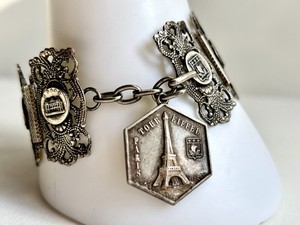 Vintage Silver Filigree Bracelet Paris, Eiffel Tower, Opera Souvenir Ornate