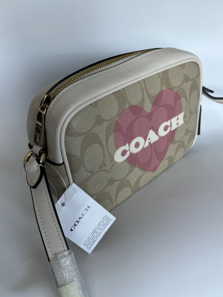 Bolso para cámara Coach CO939 Mini Jamie de lona y cuero rosa estampado de corazón nuevo con etiquetas Foto 3 de 4
