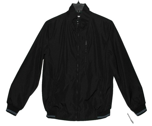 Veste Bomber Homme Perry Ellis En Cuir Noir, Doublée, Zippée, Taille L, état Correct