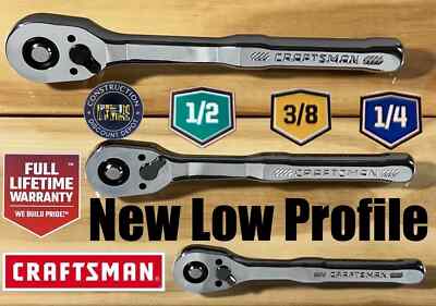 Craftsman 3 Pc LOW PROFILE Ratchet Socket Wrench Set 1/2'' 3/8'' & 1/4'' Dr