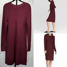 A New Day Crewneck Sweater Dress Womens Med Burgundy Waffle Knit Midi Pullover