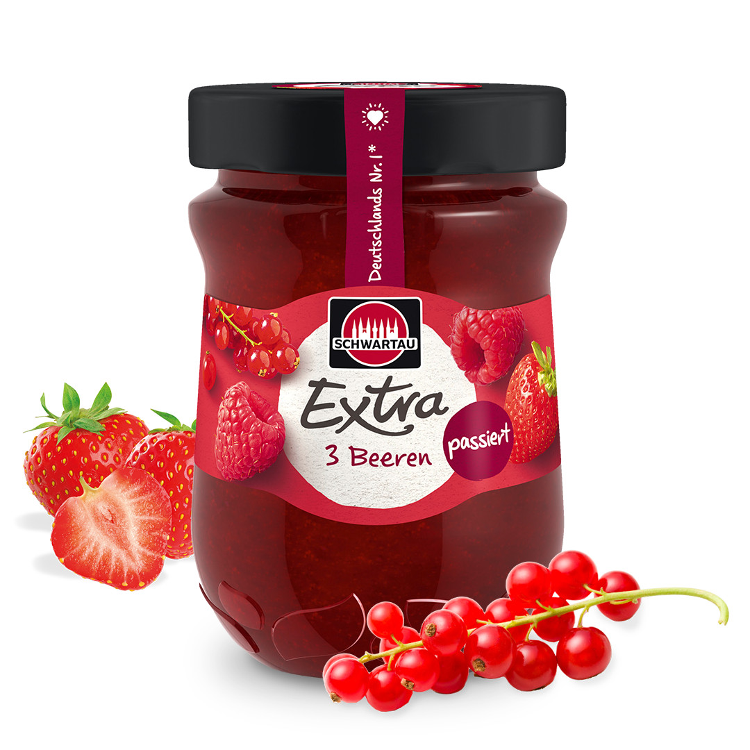 Желейная паста Schwartau EXTRA с 3 ЯГОДАМИ -Сделано в Германии, 340 г, БЕСПЛАТНАЯ ДОСТАВКА