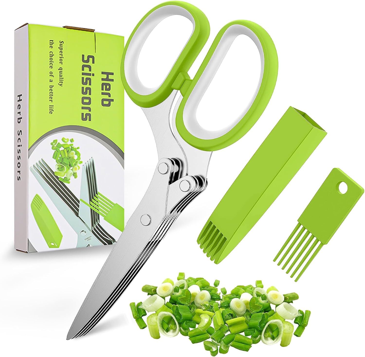 5-Blade Herb Scissors with Safety Cover & Cleaner for Fresh Kitchen Herbs  -image