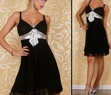 Sexy Miss Ladies Glamour Evening Dress Tulle Net Dress Black Silver 34/36/38 New
