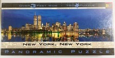 NEW YORK SKYLINE AT NIGHT 750 Piece Panoramic Jigsaw Puzzle Twin Towers