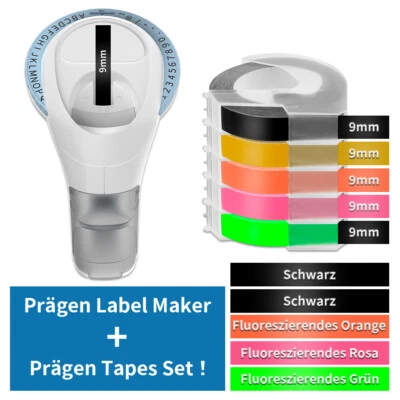 OOZMAS00-PRINTER DYMO Omega Präge-Beschriftungsgerät +5 x Schriftband 9mm Embossing Label Maker