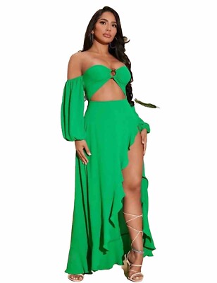Unique Bardot Green maxi dress holiday summer party formal dress Bridesmaid  6 8 | eBay UK
