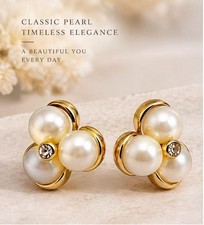 Timeless Pearl Stud Earrings with Gold and Cr...