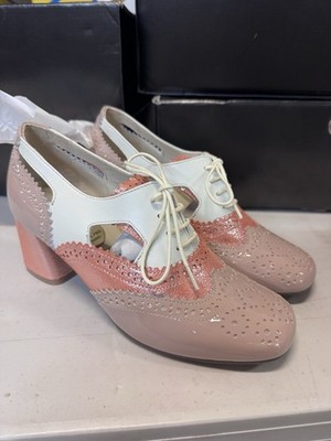 Girotti Pink White Lace Leather Derby Heels Handmade In Italy EU 40/US 9.5 $289