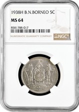North Borneo 5 cents 1938 H, NGC MS64,  British protectorate (1882 - 1941) 