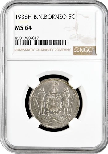 North Borneo 5 cents 1938 H, NGC MS64, "British protectorate (1882 - 1941)"