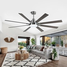 72" Modern Nickel Ceiling Fan with Lights 3 CCT Noiseless Reversible Remote