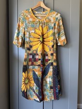 100% Silk Floral Art Dress – Bold Yellow Sunflower Print – Small