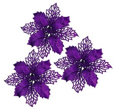 Glitter Poinsettia Flowers 4 Inch for Christmas Tree Ornaments Christmas Deco...