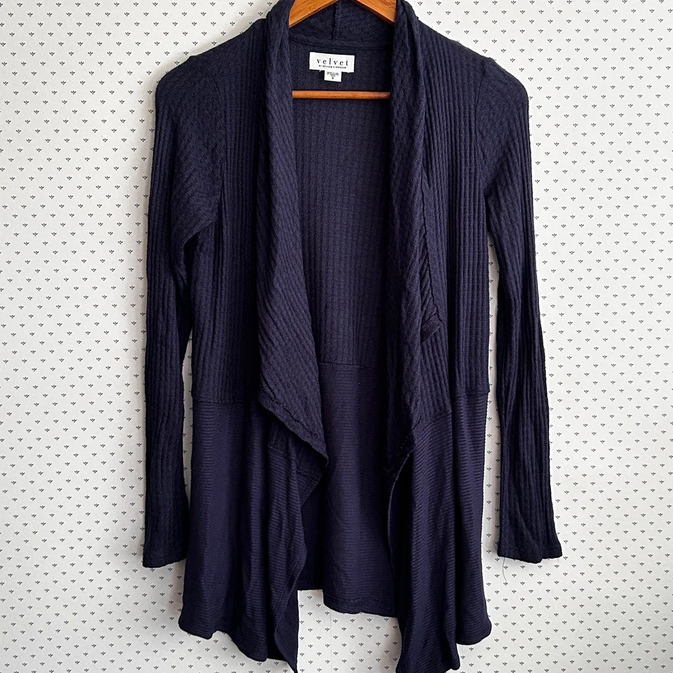 Velvet by Graham and Spencer Bertha Cardigan S NWT Waffle Drape Front Blue - Image 3 of 4