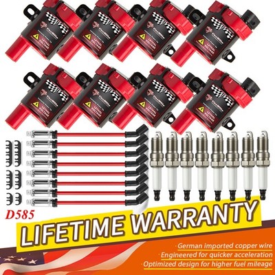 8 Round Ignition Coils Pack UF262 &Spark Plugs &Wires For Chevy GMC 4.8/5.3 D585