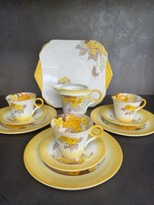 REGENT ART DECO BONE CHINA SHELLEY YELLOW PHLOX COFFEE SET PATTERN W12190 C1933