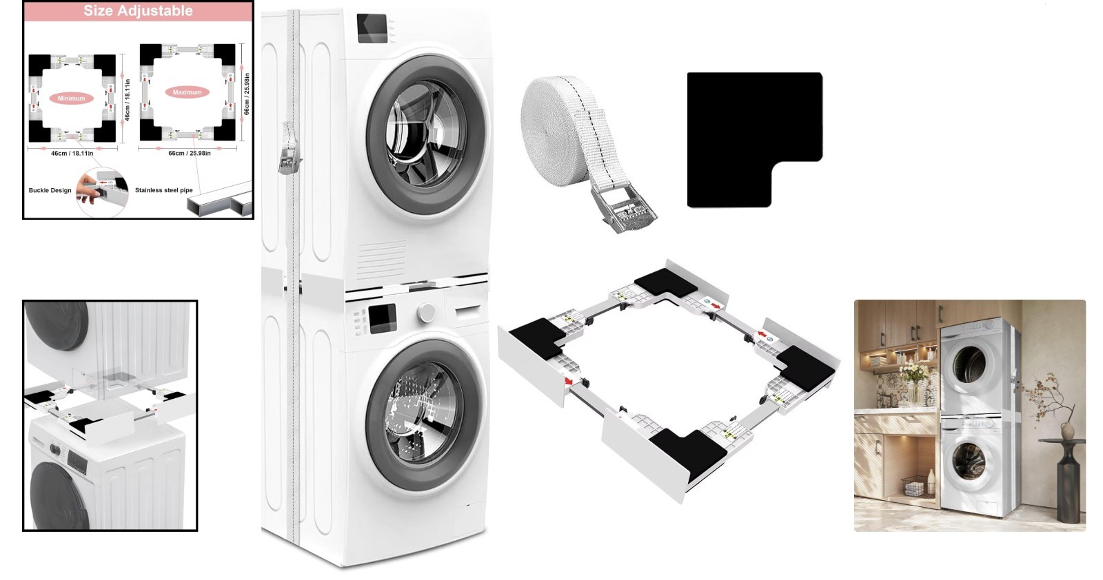 Kit d'empilage extensible de 46 à 66 cm avec structure durable anti-vibrations - 2