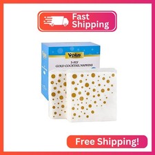 Vplus 100 Pack Cocktail Napkins Paper, 3-Ply Beverage Napkins, Disposable Gold S