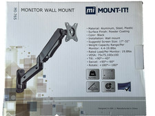 Mount-It MI-765 Single Monitor Wall Mount Arm Black Brand new in box