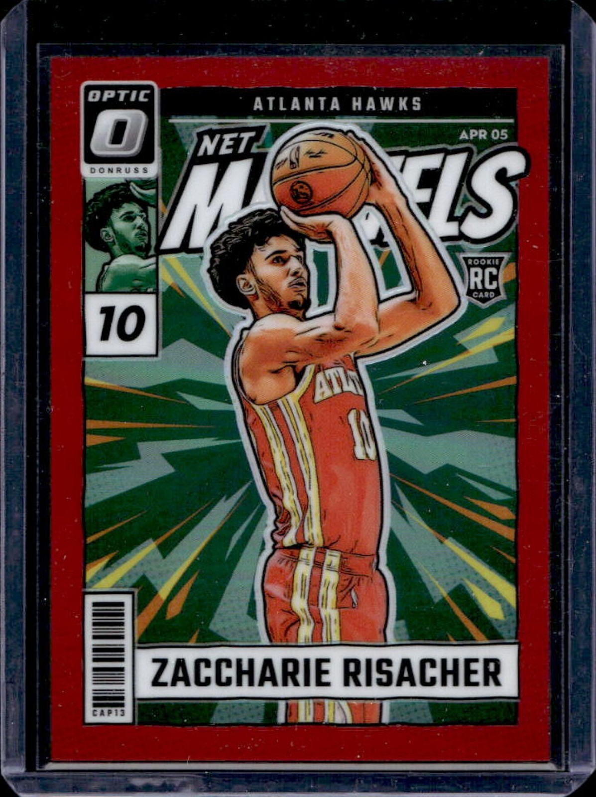 2024-25 Panini Donruss Optic Zaccharie Risacher Net Marvels RC Red #/99 Hawks