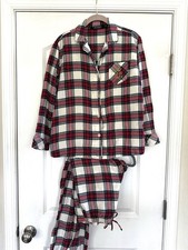Lauren Ralph Lauren Plaid Pajama Set Button Up Green Red Flannel Monogram PJs