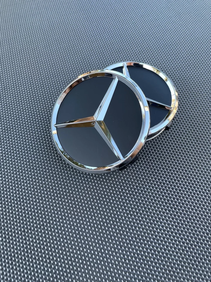 MERCEDES BENZ SET OF 4 BLACK 75 mm/2.95in Wheel Center Caps Fits Most Models Foto 2 de 4