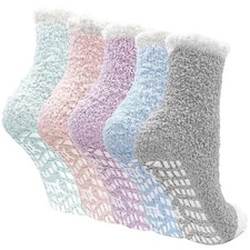 Fuzzy Socks with Grips for Women Plush Winter Warm Soft Cozy Fluffy Slipper S...