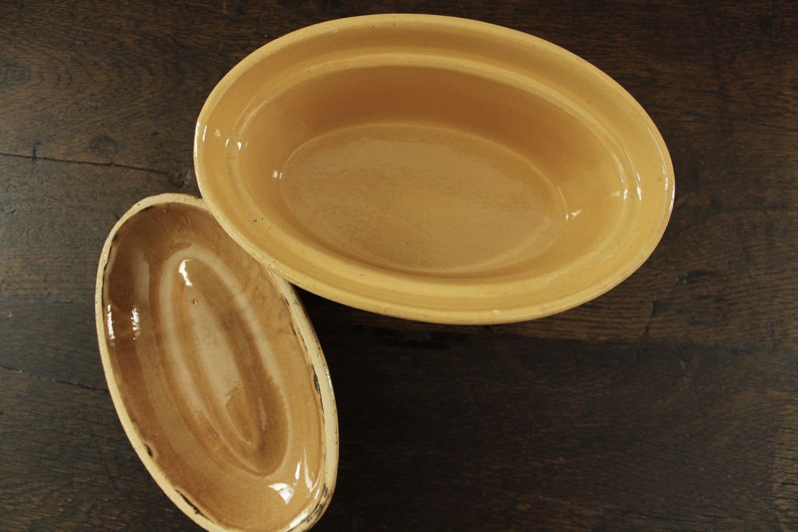 2 FRENCH VINTAGE SOUFFLENHEIM POTTERY TERRINE ~ALSACE  OVAL CASSEROLE  DISH LID