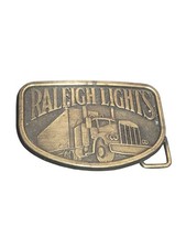 Vintage Raleigh Lights Solid Brass Belt Buckle Semi Truck Trucker Western USA